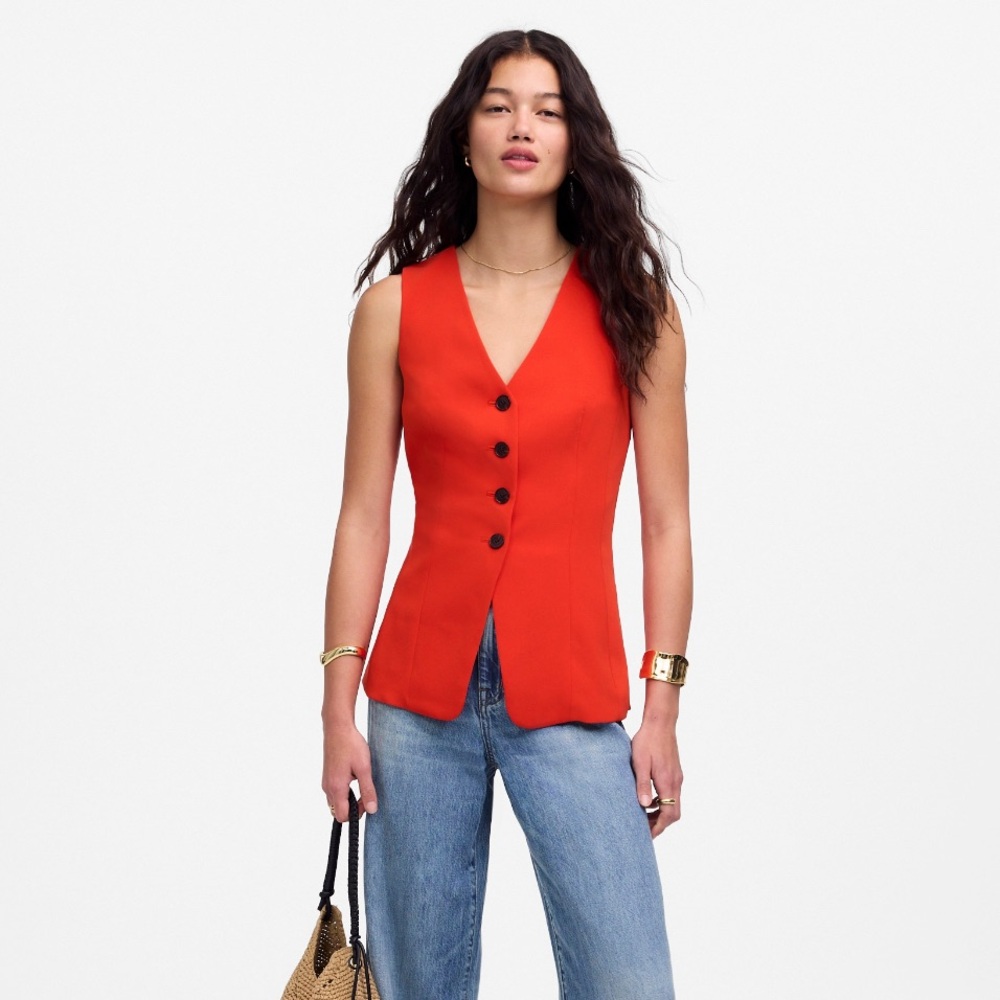 NWT Madewell Cutaway Long Vest in Bright Flame Size 4